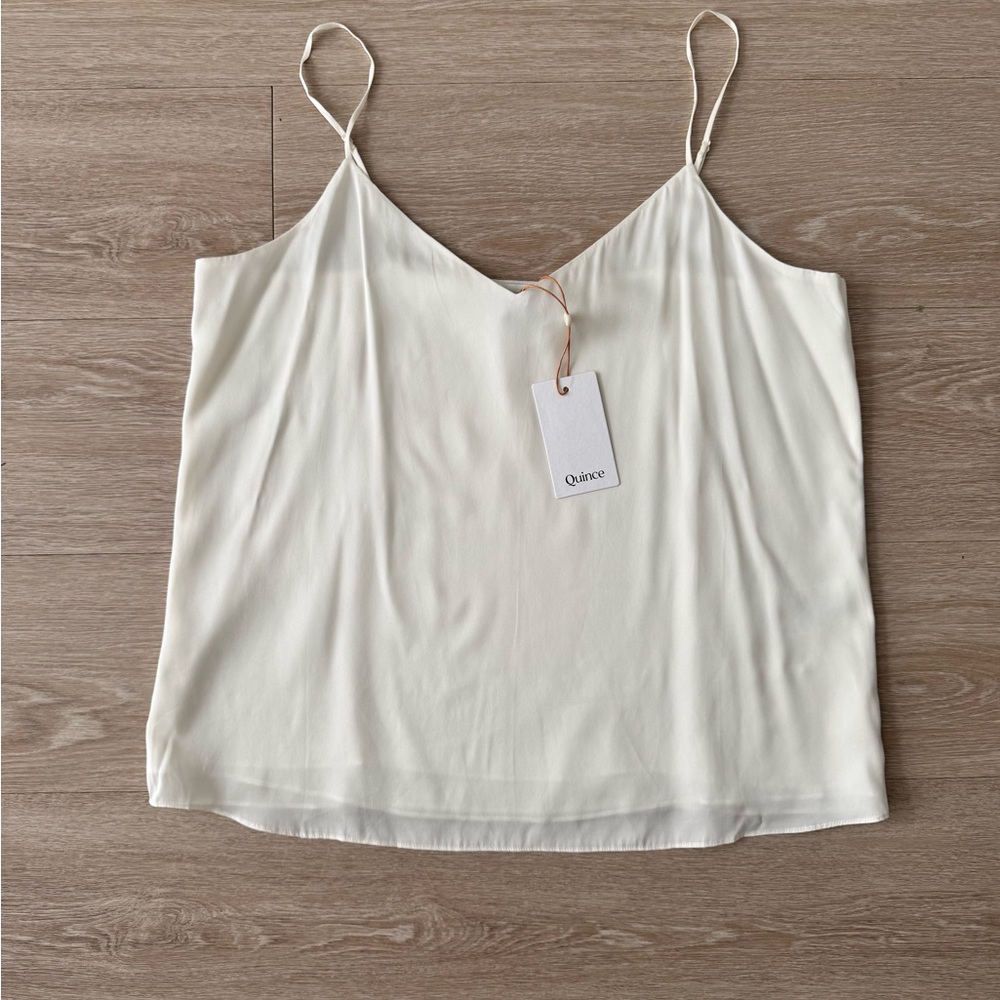 Quince Washable Silk V-Neck Adjustable Cami Top Ivory Size Large